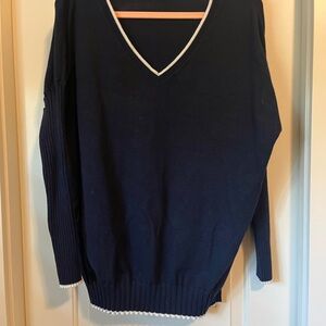 Adrianna Papell Navy Sweater with White Trim